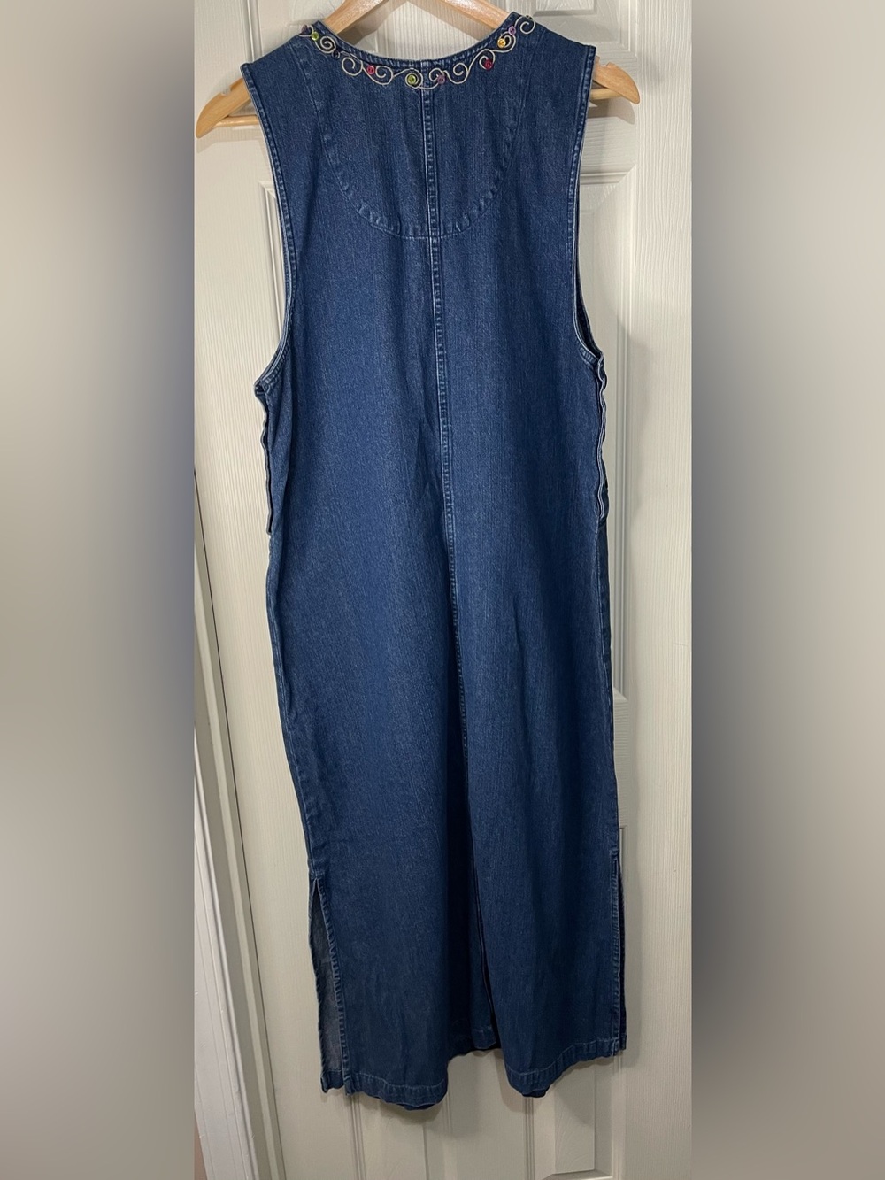 Denim Y2K Vintage Embroidered Colorful Button Jumper Chore Pocket Dress size Med - Picture 6 of 6